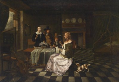 Interno borghese con quattro persone da Circle of Pieter de Hooch
